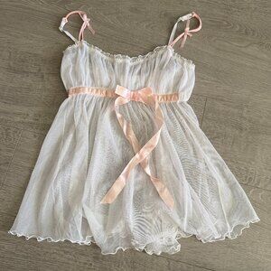 Rampage Sheer White Babydoll Lingerie Pink Satin Bow S